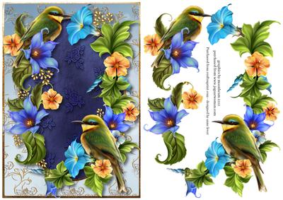 Green & Blue Delight (birds & Flowers)