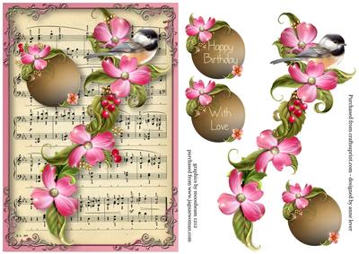 Vintage Sheet Music, Flowers & Bird