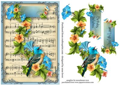 Vintage Sheet Music Blue Bird & Flowers