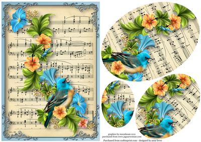 Vintage Sheet Music Blue Bird & Flowers Pyramid