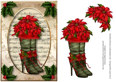 Christmas Boots Poinsettias & Holly