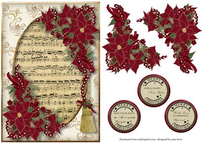 Cranberry Poinsettias & Sheet Music Christmas
