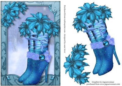 Ice Blue Christmas Bling Boots & Poinsettias