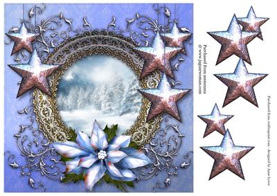 Ice Blue Poinsettias & Stars
