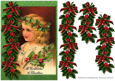 Vintage Christmas Holly Girl + Decoupage