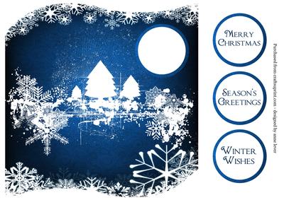 Snowflakes & Trees White Silhouette - Blue