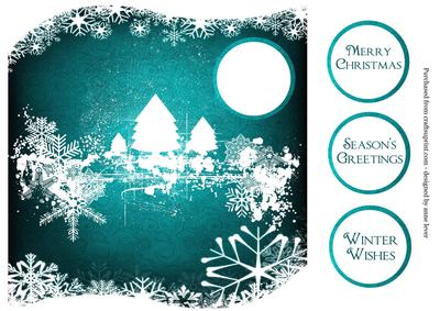 Snowflakes & Trees White Silhouette - Teal
