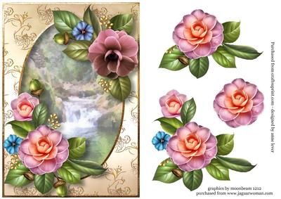 Beautiful Camellias at the Waterfall + Decoupage