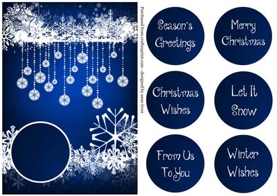 Baubles & Snowflakes White Silhouette - Blue