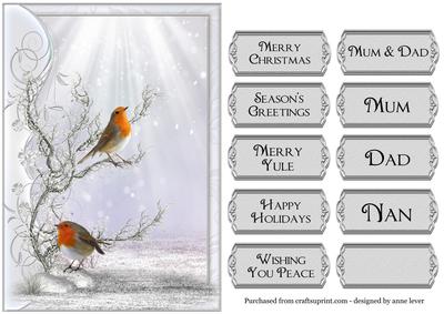 Christmas Robins on a Silver Branch