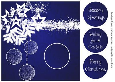Baubles & Stars White Silhouette - Blue