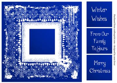 Snowflakes Square White Silhouette - Dark Blue