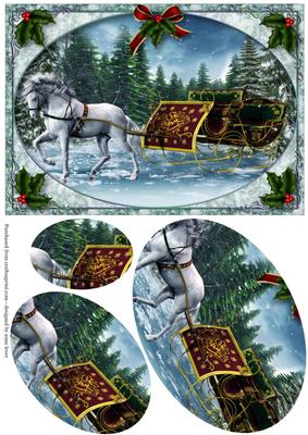 Gorgeous White Horse & Christmas Sleigh - Pyramid