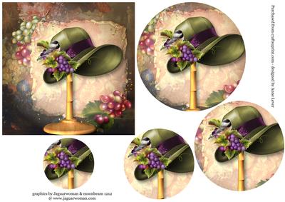 Vintage Hat, Grapes & Bird Circle Pyramid