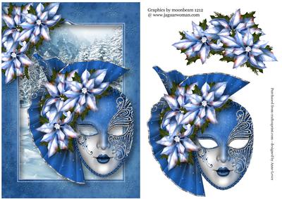 Ice Blue Poinsettia Christmas Masque