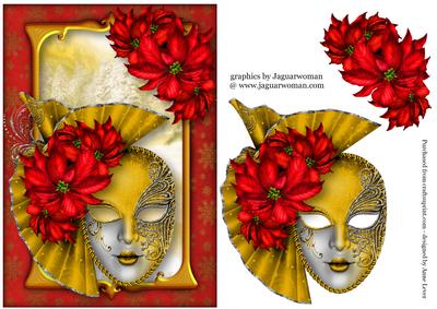 Red Poinsettias on a Golden Christmas Masque
