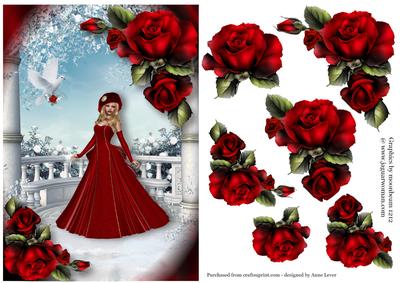 Winter Beauty in Red with Roses & Dove