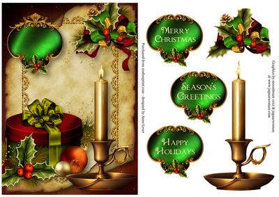 Scroll, Candle & Gifts, Vintage Christmas
