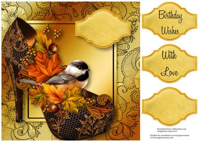 Autumn Bird, Leaves & Shoe Lacey Square