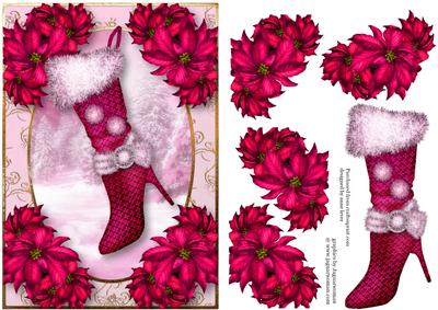 Stylish Stocking with Hot Pink Poinsettias