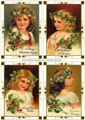 Vintage Christmas Holly Children Toppers
