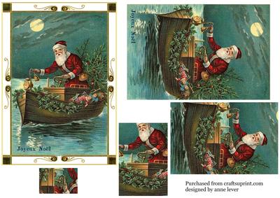 Vintage Santa Christmas Boat Pyramid Topper