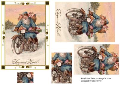 Vintage Santa Riding a Motorbike Pyramid Topper