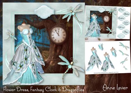 Flower Dress, Fantasy Clock & Dragonflies