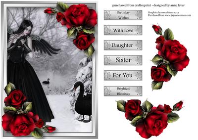 Black Winged Fae, Black Swan & Red Roses