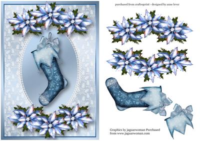 Ice Blue Poinsettias Vintage Christmas Stocking