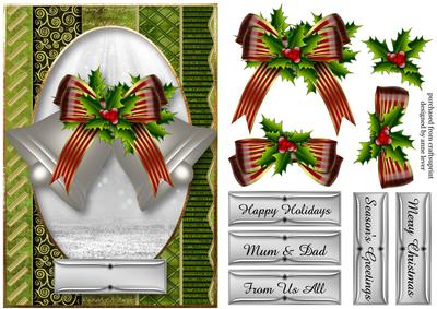 Christmas Silver Bells, Ribbon & Holly