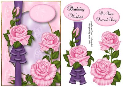 Pink Roses & Purple Ribbon