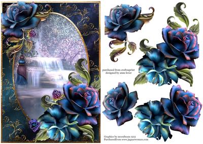 Beautiful Blue Roses at the Waterfall