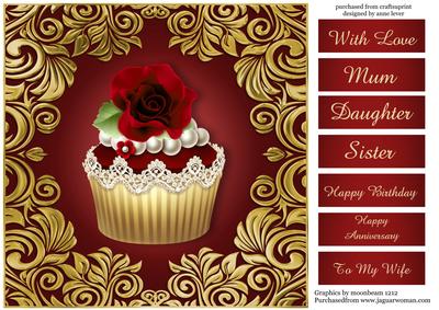 Golden Swirl Red Rose Cupcake