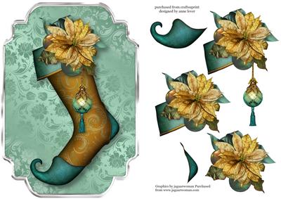 Gorgeous Gold & Teal Poinsettia Stocking