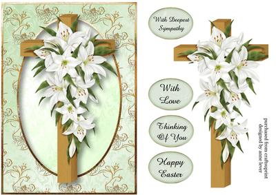 Wooden Cross & White Lilies - Sympathy, Easter