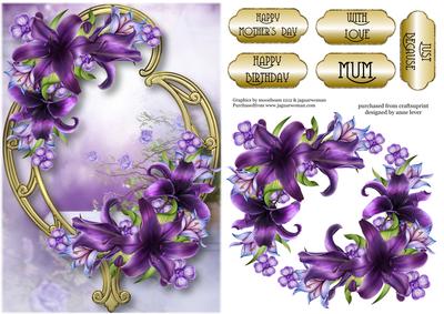 Gorgeous Deep Purple Lilies & Golden Frame