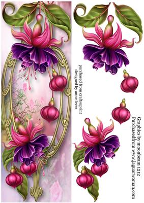 Large Dl Fabulous Fuschias & Golden Frame