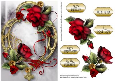 Romantic Red Roses & Golden Frame