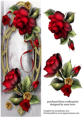 Large Dl Romantic Red Roses & Golden Frame