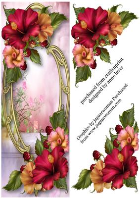 Large Dl Hibiscus & Golden Frame
