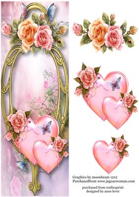 Large Dl Hearts & Flowers - Rosy Glow Roses