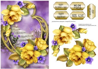 Roses, Violets & Golden Frame