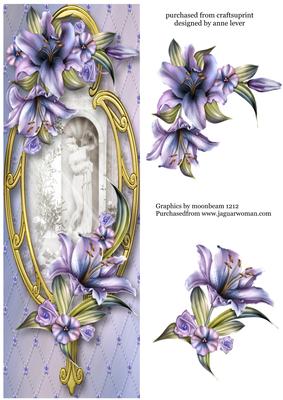 Large Dl Beautiful Purple Lilies & Golden Frame