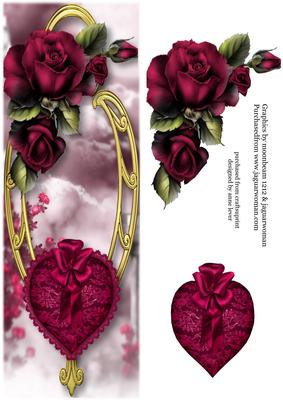 Large Dl Hearts & Flowers - Magenta Roses