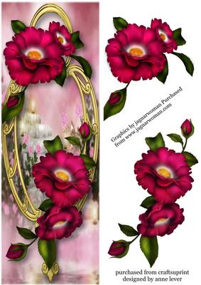 Large Dl Rambling Roses & Golden Frame