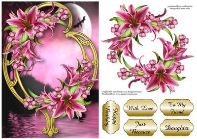 Pink Stargazer Lilies & Golden Frame