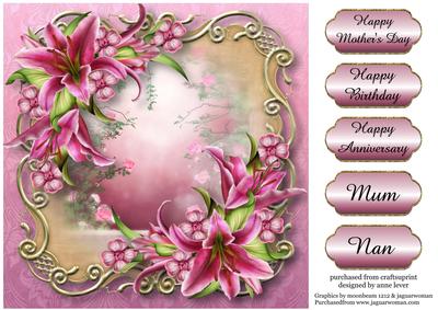 Pink Stargazer Lilies Golden Scene - Square