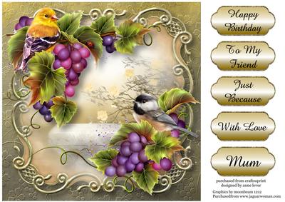 Birds & Grapes Golden Scene - Square