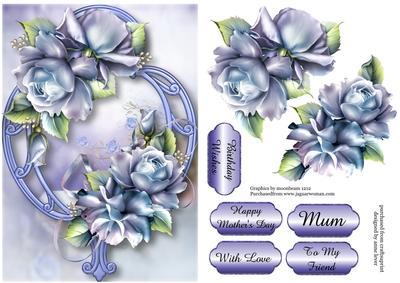 Pretty Porcelain Roses & Blue Frame
